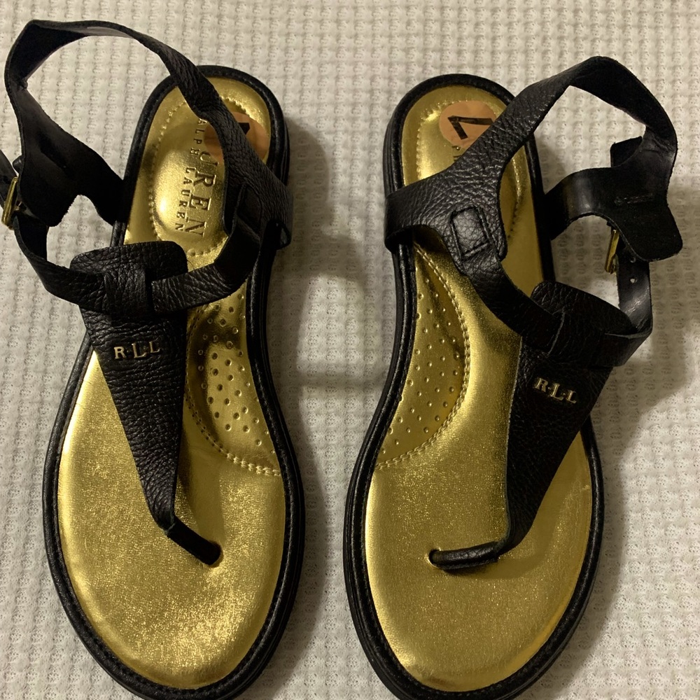 Ralph Lauren T Strap Sandals Black Size 7 “NEW”